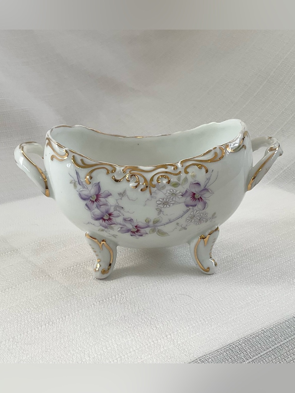ANTIQUE Limoges style Dresden Footed Sugar Bowl